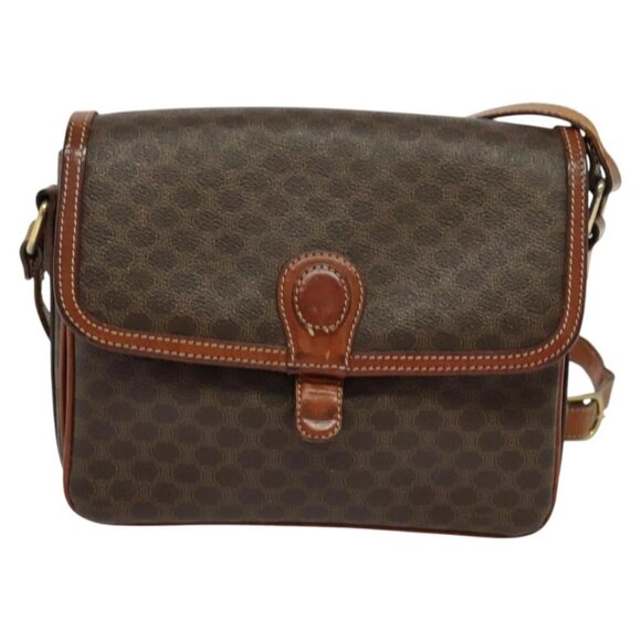 CELINE Macadam Canvas Shoulder Bag PVC Leather Brown Gold Auth 116597 - Picture 2 of 16